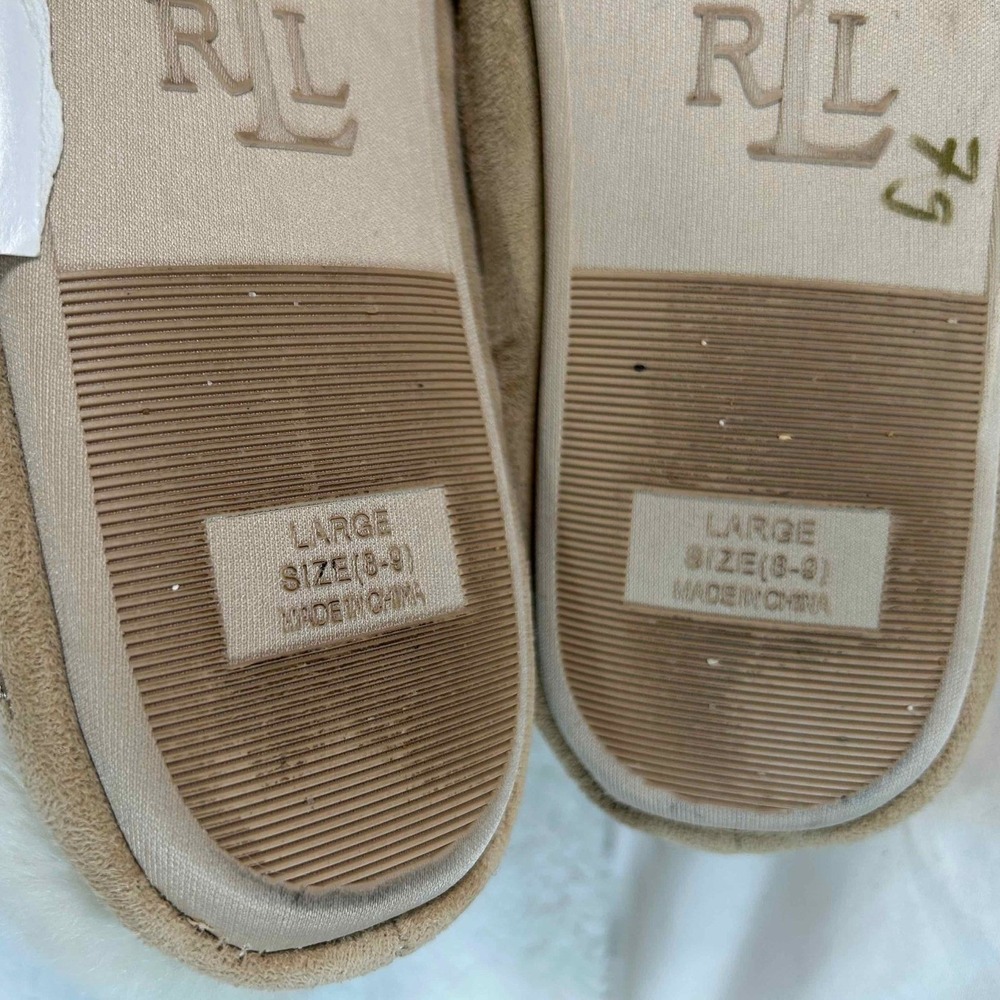 Lauren Ralph Lauren RL121 Wheat Suede Faux Fur Moccasin Slippers Women L 8-9 NEW - Picture 11 of 12